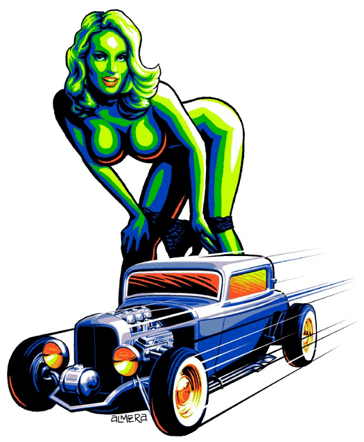 Hot Rod Girl Poster Pop Sticker Design Hot Rod Girl is a goget'em gogo